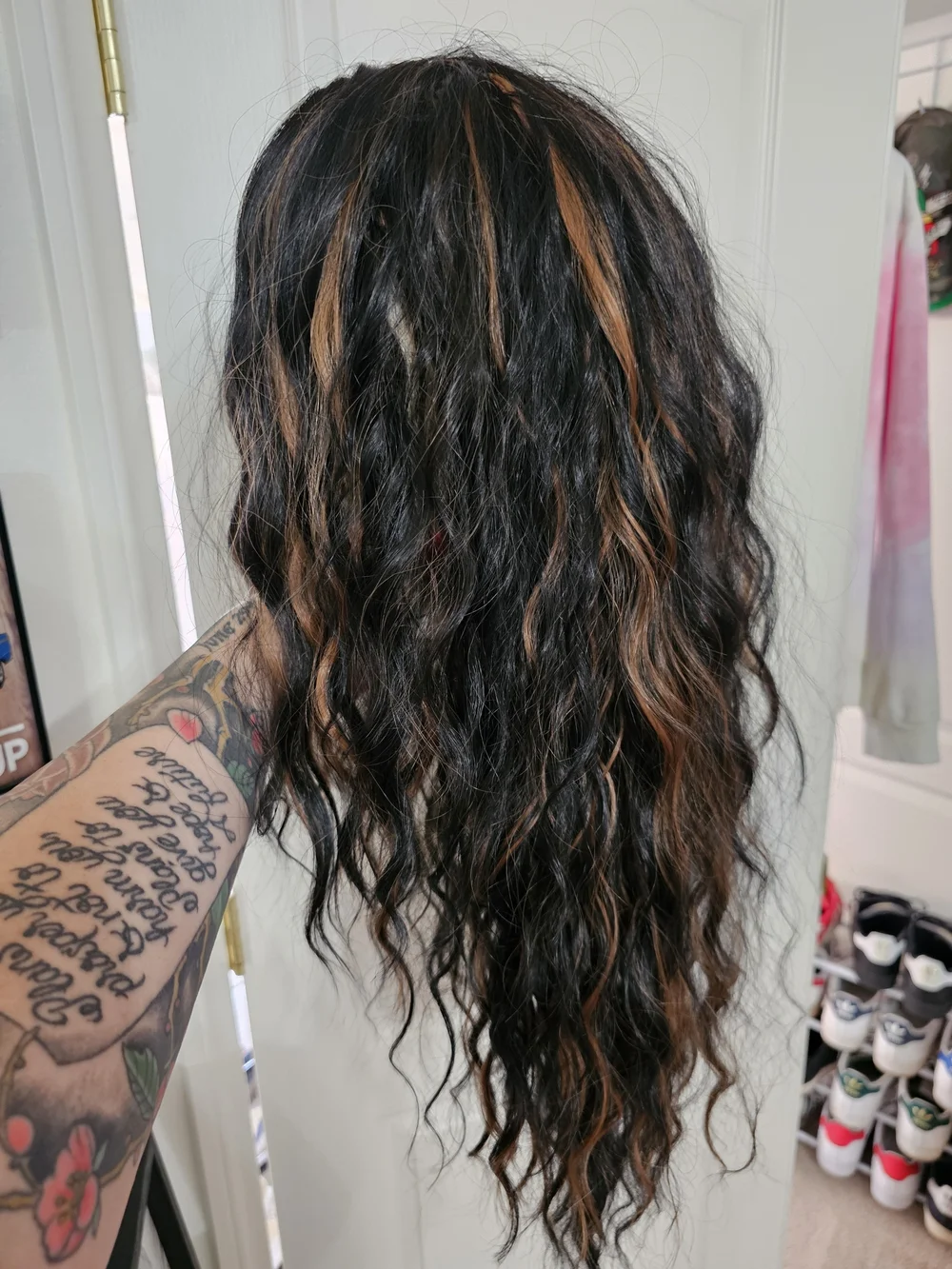 Black Wig with Brown Highlights - Women Hair